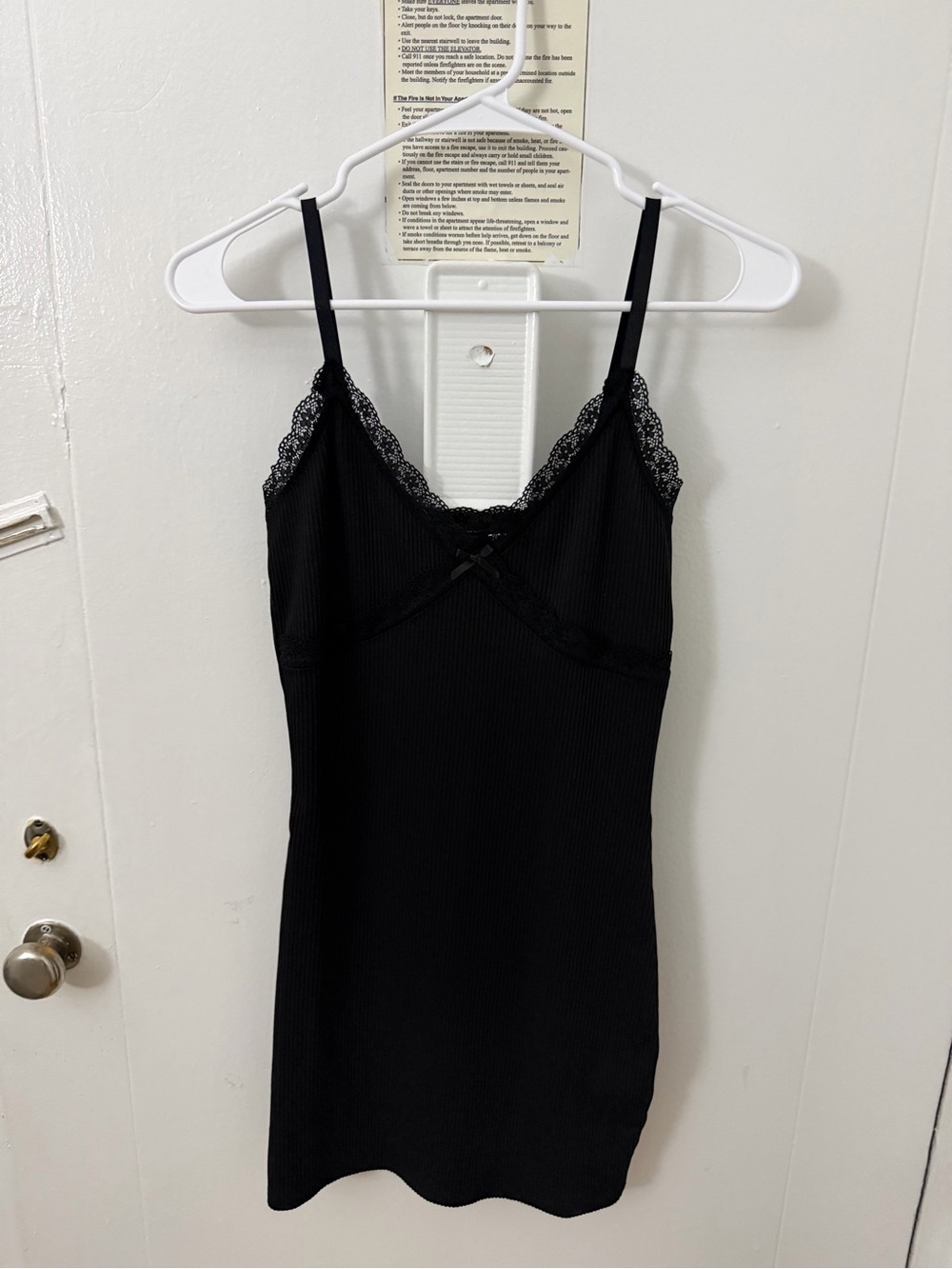 H&M Black Ribbed Lace-Trim Mini Slip Dress